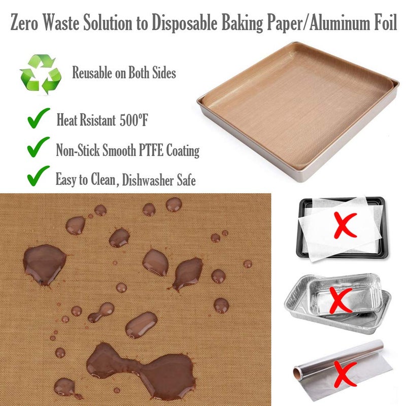FoRapid PTFE Teflon Sheet, Non-Stick Oven Liners, Barbecue Grill Mat Baking Sheet Reusable Washable - Use Up to 500â„‰ Craft Mat for Baking Cooking BBQ Grilling Roasting 16x24"/40x60cm 3 Pack - Image 2